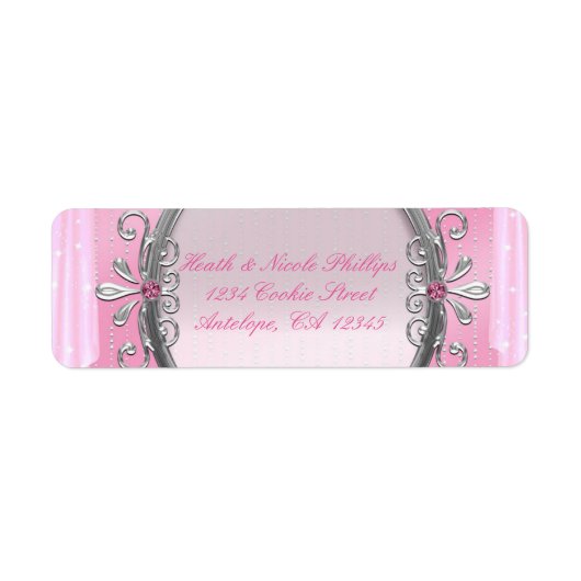 Zilveren en roze fancy kader feestadreslabels etiket (Voorkant)