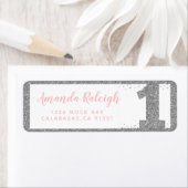 Zilveren en Roze Faux Glitter Eerste Verjaardag Etiket (Insitu)