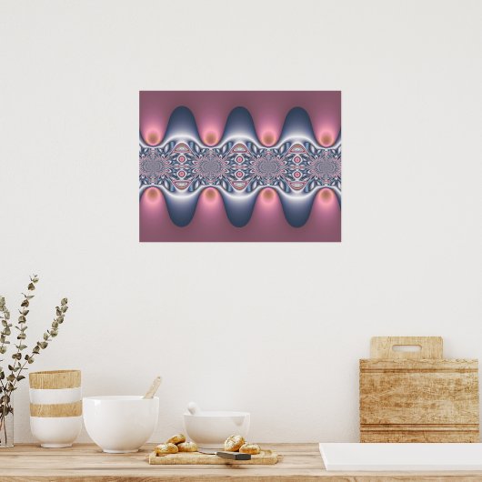 Zilveren en roze golven fractal poster (Keuken)