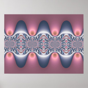 Zilveren en roze golven fractal poster