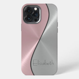 Zilveren en roze roestvrijstalen metaal iPhone 13 pro max hoesje