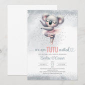 Zilveren en roze tutu jurk baby koala ballerina kaart (Voorkant / Achterkant)