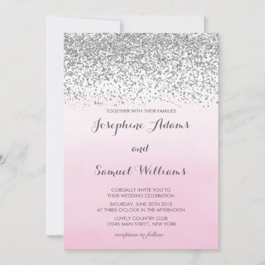 Zilveren en roze Waterverf bruiloft Kaart (Voorkant)