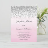 Zilveren en roze Waterverf bruiloft Kaart (Staand voorkant)