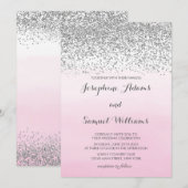 Zilveren en roze Waterverf bruiloft Kaart (Voorkant / Achterkant)