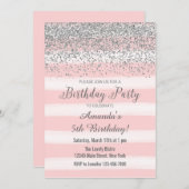 Zilveren en roze Waterverf verjaardagsuitnodiging Kaart (Voorkant / Achterkant)