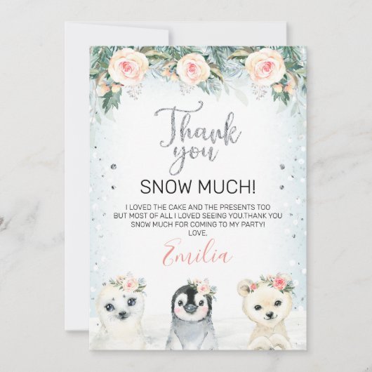 Zilveren en winterdieren Dag Dank je wel Kaart (Voorkant)