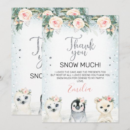 Zilveren en winterdieren Dag Dank je wel Kaart (Voorkant / Achterkant)