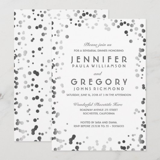 Zilveren en witte Confetti  repetitiediner Kaart (Voorkant / Achterkant)