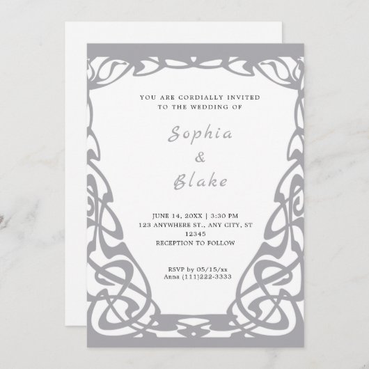  zilveren en witte deco-bruiloft kaart (Voorkant / Achterkant)