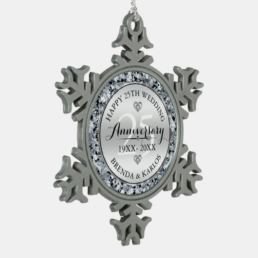 Zilveren en witte diamanten 25e Jubileum Tin Sneeuwvlok Ornament (Links)