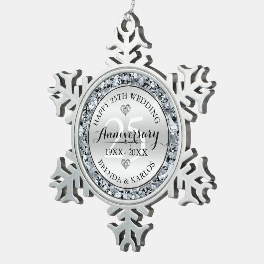 Zilveren en witte diamanten 25e Jubileum Tin Sneeuwvlok Ornament (Rechts)