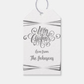 Zilveren en witte elegante gepersonaliseerde Kerst Cadeaulabel (Voorkant)