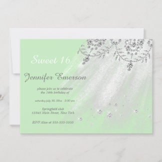 Zilveren en witte jurk Glitter Sweet Sixteen Invit Kaart