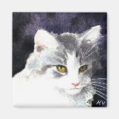 Zilveren en witte kittenmagneet magneet (Voorkant)