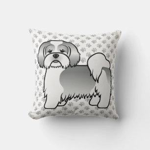 Zilveren en Witte Lhasa Apso Cartoon Hond & Pootje Kussen