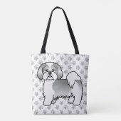 Zilveren en witte Lhasa Apso Cartoon-hond & poten Tote Bag (Achterkant)