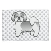 Zilveren en witte Lhasa Apso Schattige Cartoon Hon Kussensloop (Voorkant-Rechts)