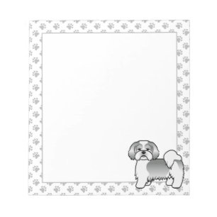 Zilveren en witte Lhasa Apso Schattige Cartoon Hon Notitieblok