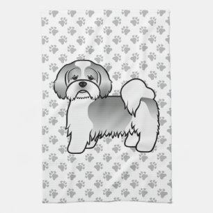 Zilveren en witte Lhasa Apso Schattige Cartoon Hon Theedoek