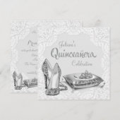Zilveren en witte prinses Quinceanera Kaart (Voorkant / Achterkant)