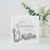 Zilveren en witte prinses Quinceanera Kaart (Staand voorkant)