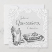 Zilveren en witte prinses Quinceanera Kaart (Voorkant)