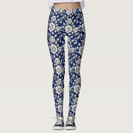Zilveren en Witte Rozen Leggings