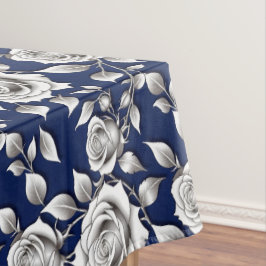 Zilveren en Witte Rozen Tafelkleed