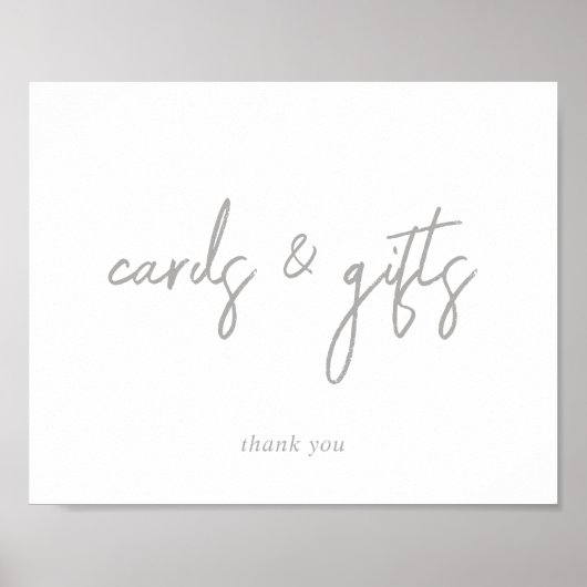 Zilveren en Witte Script Kaarten en Cadeaus Bord Poster (Voorkant)