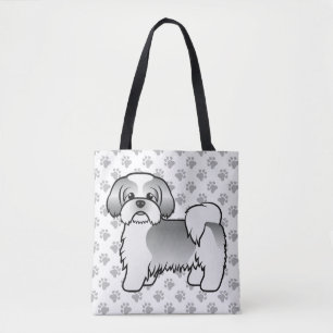 Zilveren en witte Shih Tzu-cartoonhond en poten Tote Bag