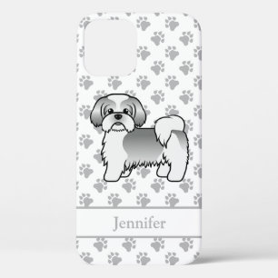 Zilveren en witte Shih Tzu-cartoonhond & naam Case-Mate iPhone Case