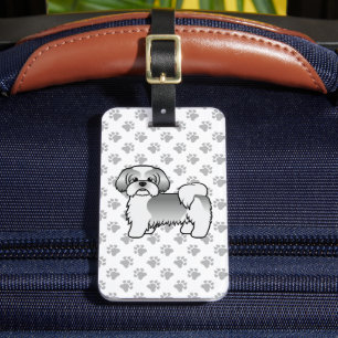 Zilveren en witte Shih Tzu-hond & aangepaste tekst Bagagelabel