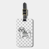Zilveren en witte Shih Tzu-hond & aangepaste tekst Bagagelabel (Voorkant verticaal)
