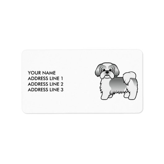 Zilveren en witte Shih Tzu-hond & aangepaste tekst Etiket (Voorkant)