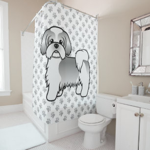 Zilveren en witte Shih Tzu Schattige Cartoon Hond Douchegordijn