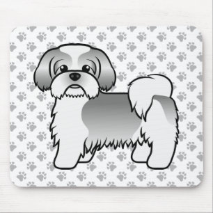 Zilveren en witte Shih Tzu Schattige Cartoon Hond Muismat