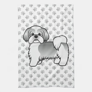 Zilveren en witte Shih Tzu Schattige Cartoon Hond Theedoek