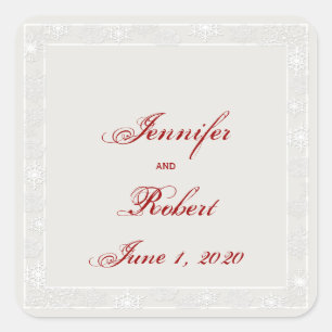 Zilveren en Witte Sneeuwvlok Wedding Envelope Seal Vierkante Sticker