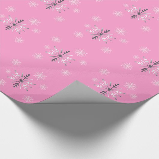 Zilveren en witte sneeuwvlokken cadeaupapier (Hoek)