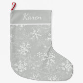 Zilveren en witte sneeuwvlokken noemen kerst grote kerstsok (Voorkant)