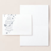 Zilveren en witte vogelkooi bruiloft bedankkaart folie kaarten (Display)