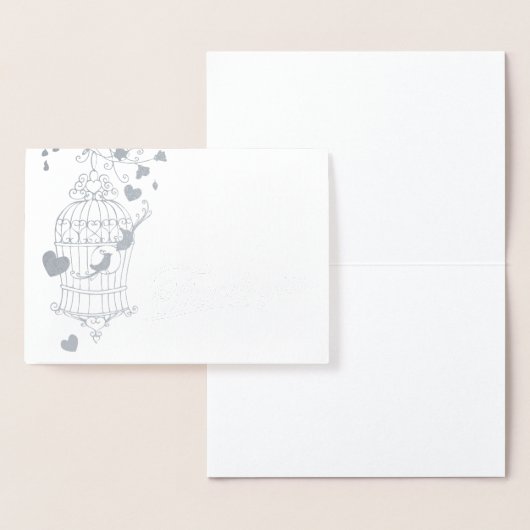 Zilveren en witte vogelkooi bruiloft bedankkaart folie kaarten (Display)