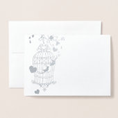 Zilveren en witte vogelkooi bruiloft bedankkaart folie kaarten (Voorkant met envelop)