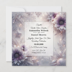 Zilveren en zachte Amethist Winter Blooms Wedding Kaart