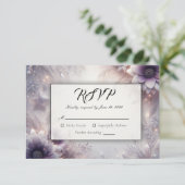Zilveren en zachte Amethist Winter Blooms Wedding RSVP Kaartje (Staand voorkant)