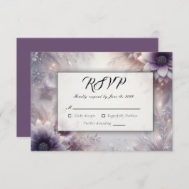 Zilveren en zachte Amethist Winter Blooms Wedding RSVP Kaartje