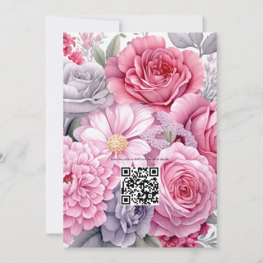 Zilveren en Zachte Roze Bloemen Lente Bruiloft Kaart (Achterkant)