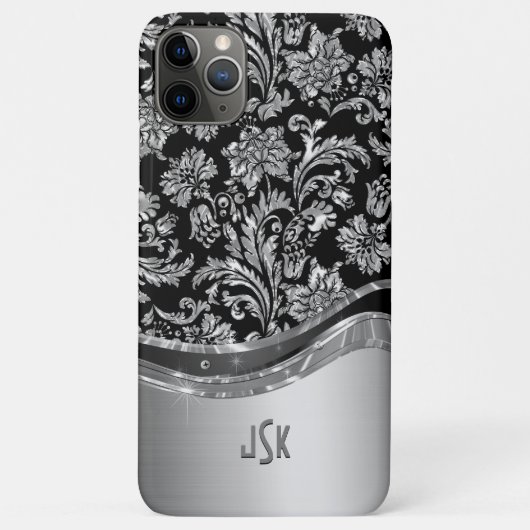 Zilveren en zwarte bloemdamast Case-Mate iPhone case (Achterkant)
