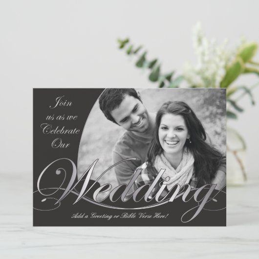 Zilveren en zwarte bruiloft kaart (Staand voorkant)